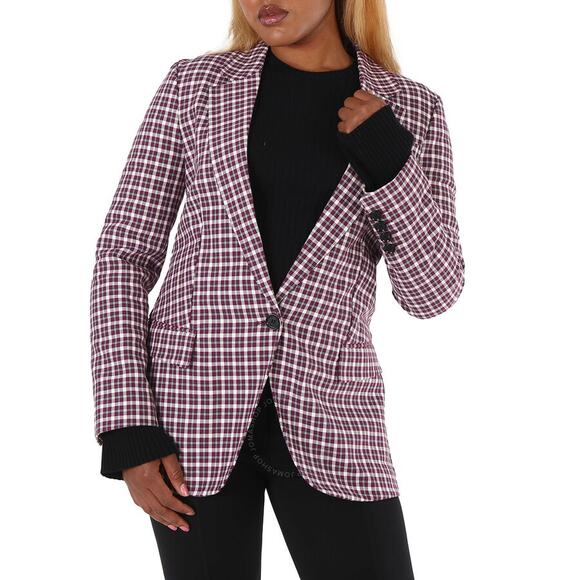 $1,450 BURBERRY NWT Purple Burgundy & White Plaid Blazer Jacket Coat – Size 10 - Picture 7 of 16